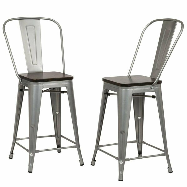 Guest Room 24 in. Ash Wood Seat Counter Stool Silver & Elm - Set of 2 GU2858108